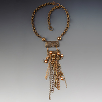 Brass Filigree Double Pendant Dangle Necklace 